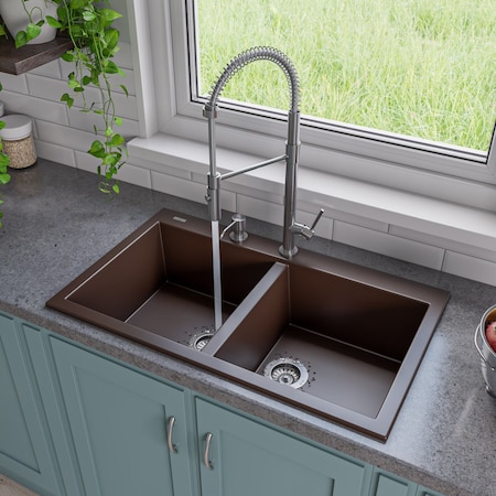 Chocolate 34 Drop-In Dbl Bowl Granite Composite Kitchen Sink